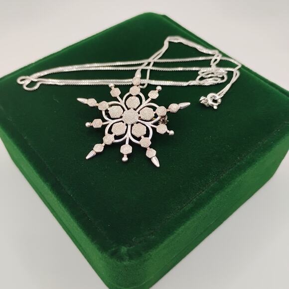 Snowflake Pendant/Brooch Combo in Sterling Silver on a 24-inch Box Chain - Picture 5 of 5